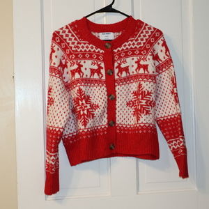 Red and white Fair Isle cardigan